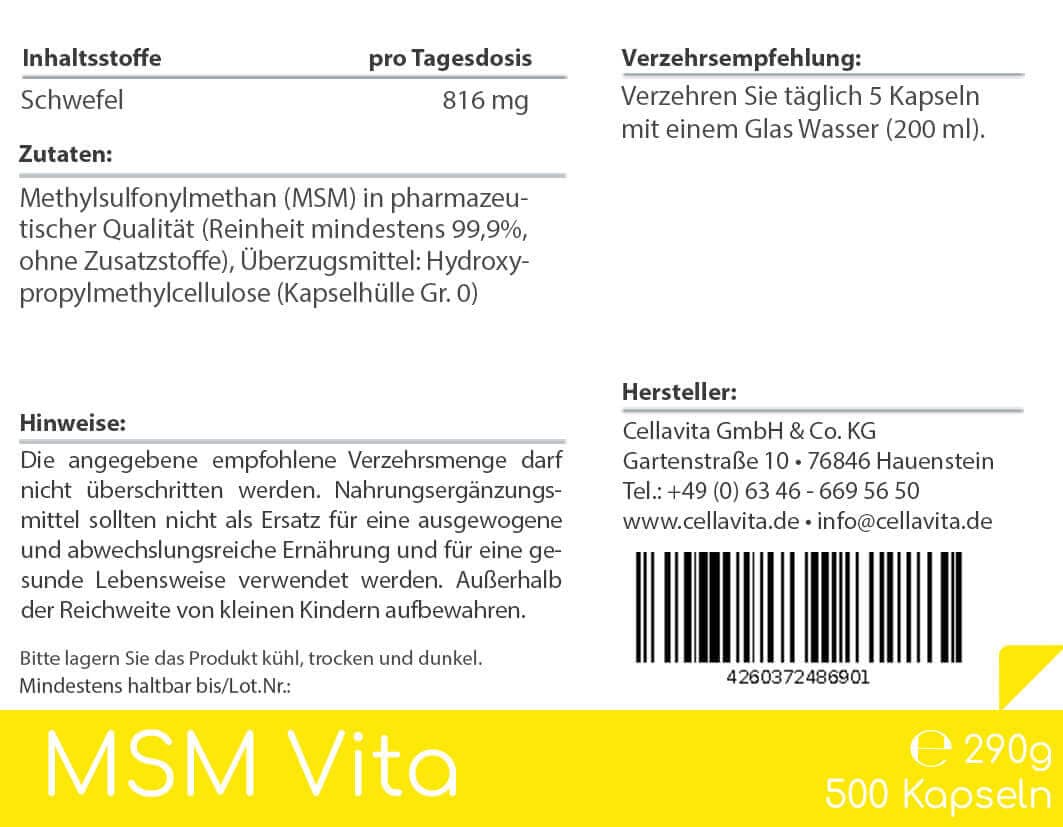 MSM - Organischer Schwefel Kapseln – Bild 3