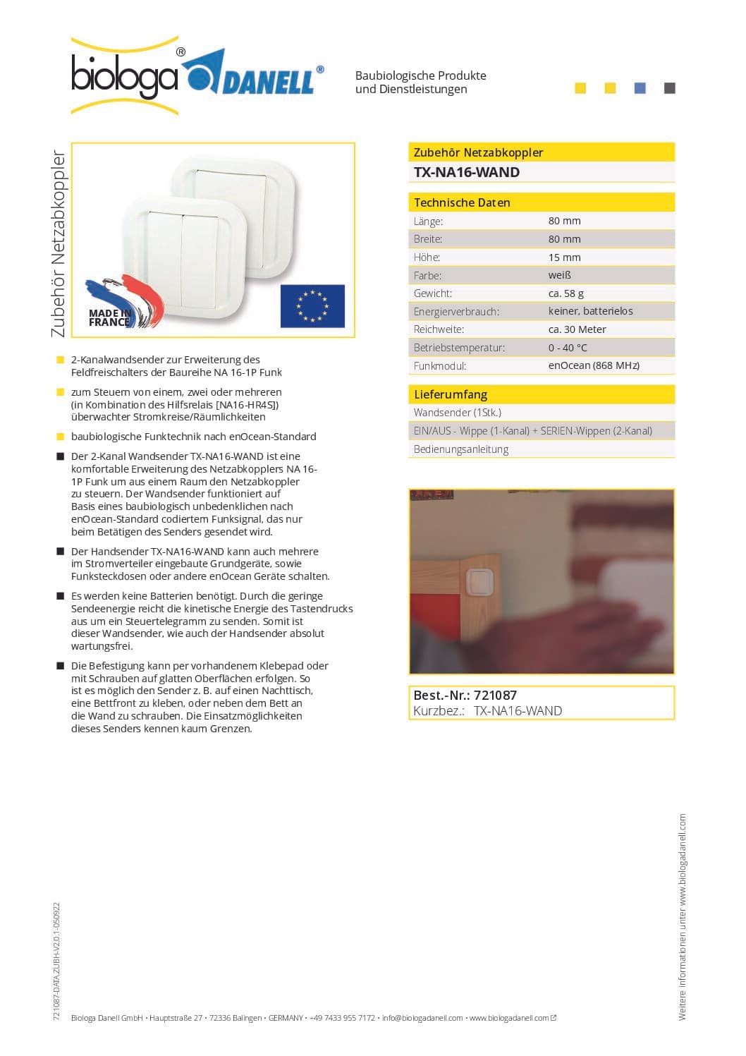 Netzfreischalter Hilfsmat Schalter TX-NA16-WAND – Bild 3