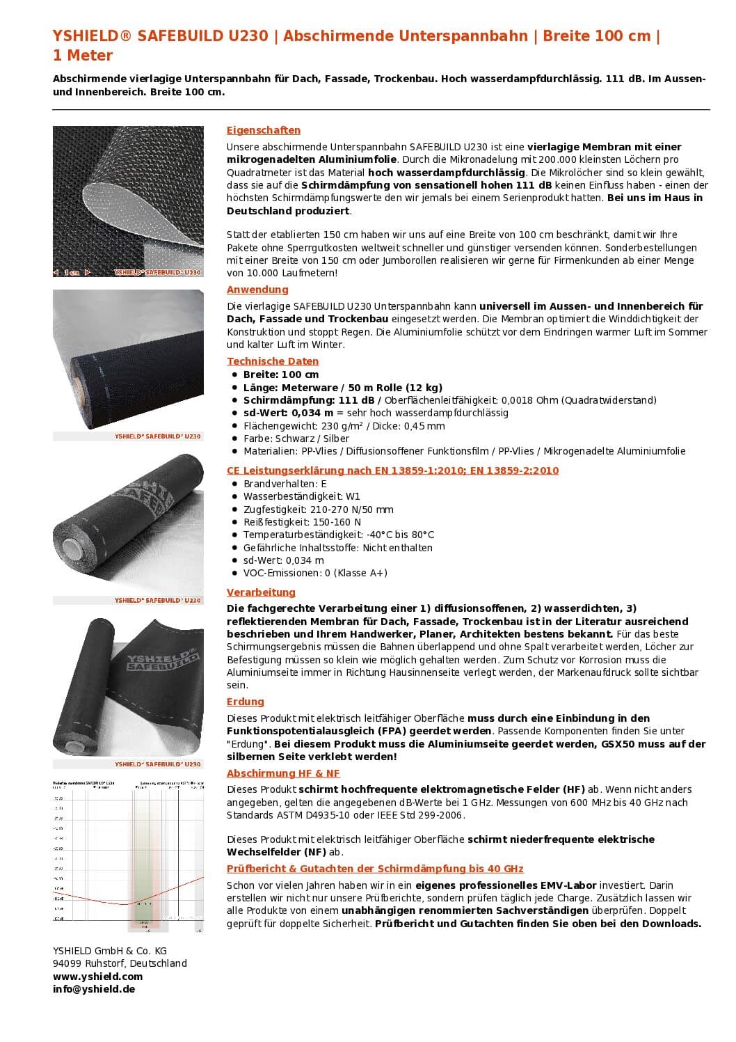 Abschirmvlies U230 | HF+NF | Breite 90 cm | 1 Meter (111dB) – Bild 7