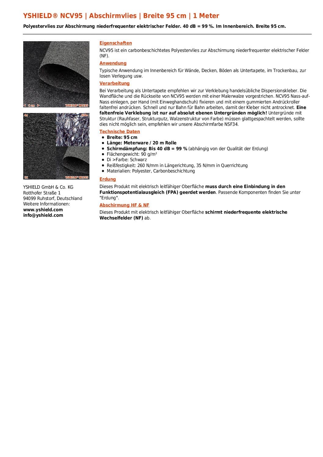 Abschirmvlies NCV95 | NF | Breite 95 cm | 1 Lm (40dB) – Bild 3